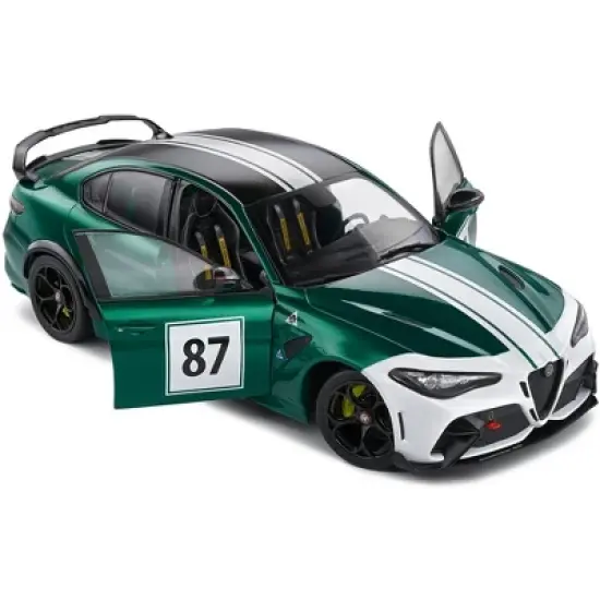 2021 Alfa Romeo Giulia GTA M #87 Green Metallic w/Carbon Top & White Stripes "Nurburgring 1973" 1/18 Diecast Model Car by Solido image {1}