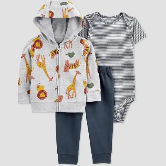 Carter's Just One You&reg; Baby Boys' Safari Cotton Cardigan & Bodysuit - Gray image {4}