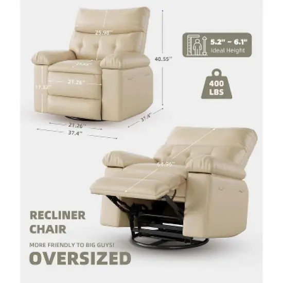 Manual Recliner Chair, 360 Degree Swivel Sofa, Pu Leather Cozy Lounge Chair with Side Pocket image {1}