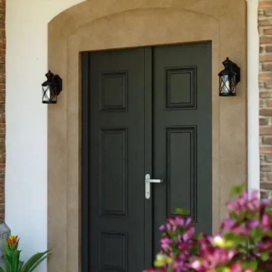 VAXCEL Henderson 1 Light Textured Black Motion Sensor Dusk to Dawn Outdoor Wall Lantern Clear Glass Shade, LED Compatible image {6}