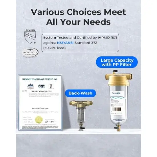 Waterdrop Spin Down Sediment Filter, Backwash Whole House Water Filter System for Well Water, 40-50 Micron, 1" MNPT + 3/4" FNPT + 3/4" MNPT image {7}