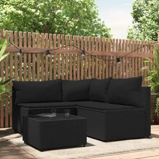 vidaXL Patio Lounge Set Black PE rattan Adjustable Feet Patio Lounge Set image {1}