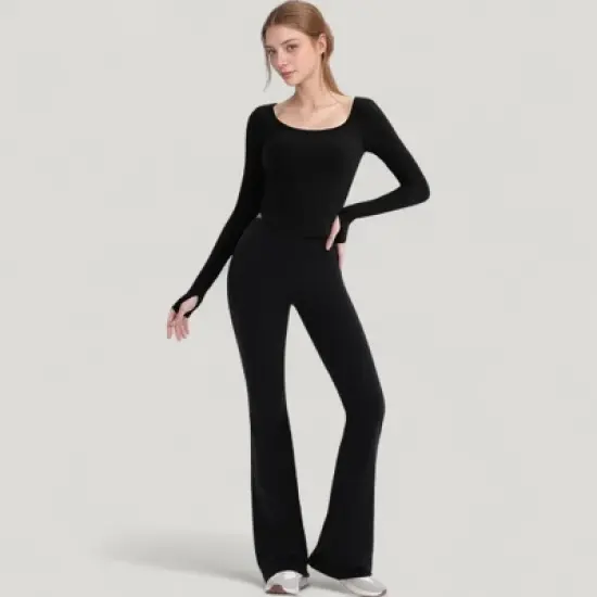 Anna-Kaci Active Women's Long Sleeve Pullover Top with Deep Scoop Neck and Fitted Stretch Design image {2}