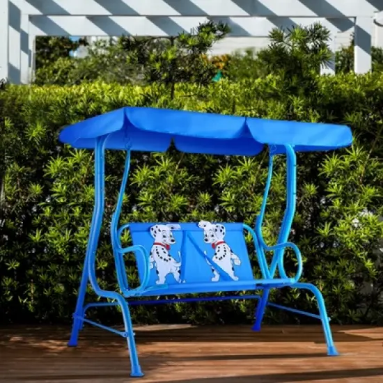 Tangkula Kids Patio Porch Bench Swing w/ Safety Belt Canopy Outdoor Furniture Blue image {1}