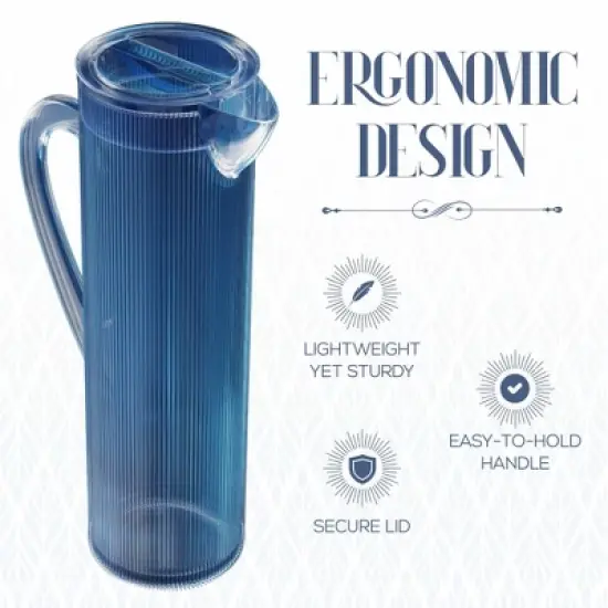 Elle Decor Acrylic Water Pitcher with Lid, 50-Ounces Iced Tea Pitcher for Fridge, Indigo Blue Tall Jug image {5}