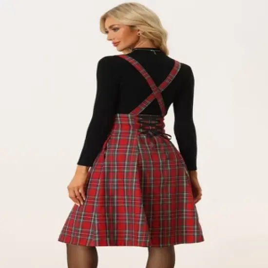 Allegra K Women's Plaid Midi Tartan Pinafore Skirt image {2}