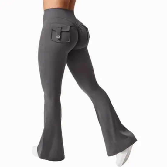 DOMETOUR Flare Leggings with Pockets for Women Yoga Leggings Workout Leggings image {3}