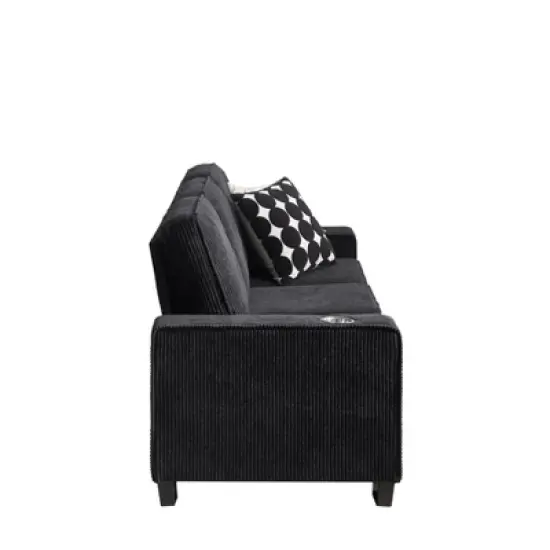 83.86"Polyester Polyester sofa,Modern Compressed Couch,3-Seater Sofa, Furniture for Living Room,Bedroom,office ,Black image {13}