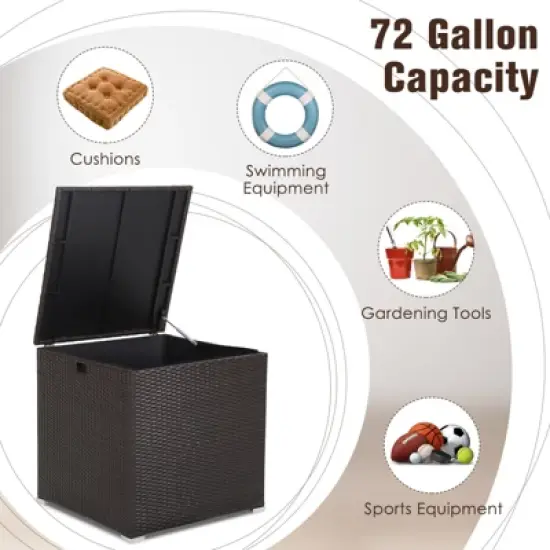 Tangkula 72 Gallon Deck Box Outdoor Mix Brown Wicker Storage Box with Waterproof Zippered Liner and Safe Pneumatic Rod image {5}