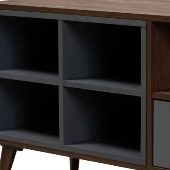 Garrick Two-Toned Wood 1 Drawer TV Stand for TVs up to 50" Gray/Walnut Brown - Baxton Studio image {4}