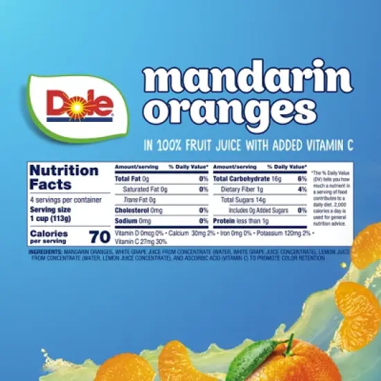 Dole Mandarins in 100% Juice Fruit Cups - 16oz/4ct image {2}