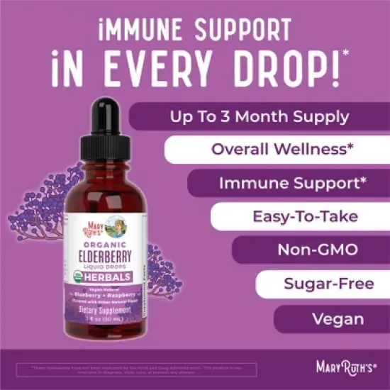 MaryRuth's Elderberry Drops, Blueberry Raspberry, Org, 1 oz image {7}