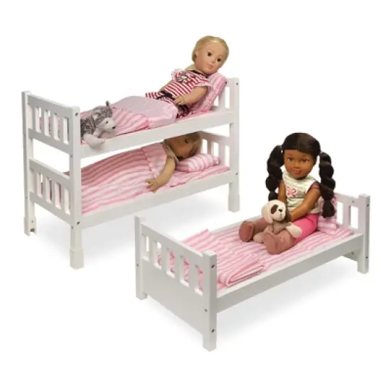 Badger Basket 1-2-3 Convertible Doll Bunk Bed with Bedding - Pink/Stripe image {6}