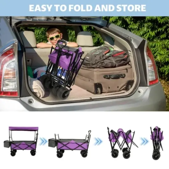 Lirago 7" Collapsible Baby Stroller Wagon 480Lbs with Canopy Mosquito Net All Terrain Wheels Adjustable Handle Purple image {3}