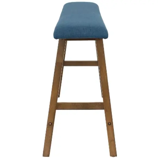 Sunnydaze Indoor Wooden Counter-Height Dining Bench - Weathered Oak Finish with Blue Cushion image {8}