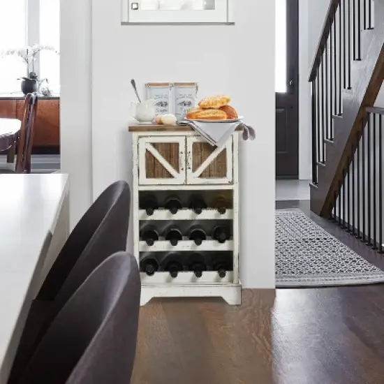 LuxenHome White and Natural Wood 2-Door Wine Cabinet image {6}