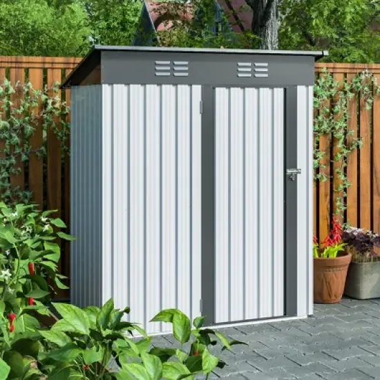 GDFStudio Chapman Galvanized Steel Storage Shed, Lockable Door Tool Shed image {1}