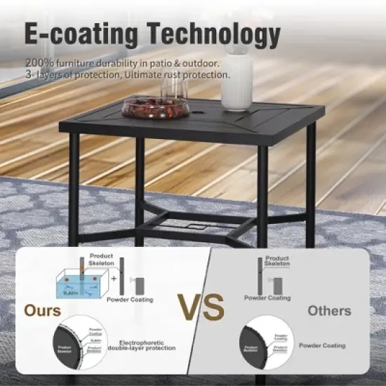 Captiva Designs 3pc Outdoor Patio Metal Bar Height Table & Bar Swivel Chair with Cushion and Armrest image {9}