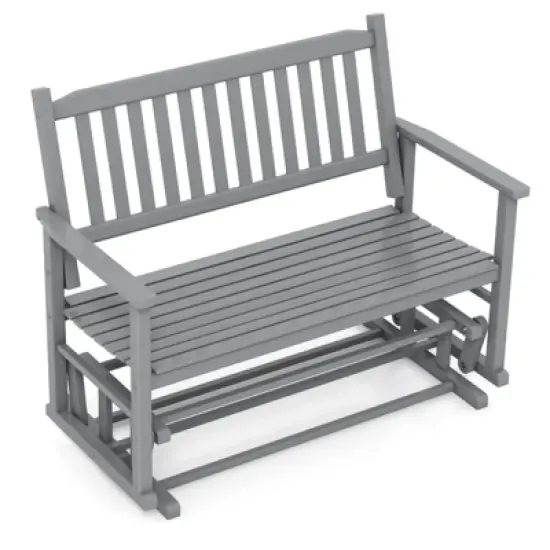 Costway Patio Glider Loveseat Chair Swing Rocking Bench with Slatted Seat & Curved Backrest White/Natural/Gray image {1}