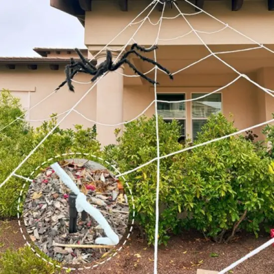 Wrapables 16ft Giant Triangular Spider Web Kit with Cobwebs and 5ft Large Spider + 20 Small Spiders, Indoor Outdoor Haunted House Halloween Decor image {6}