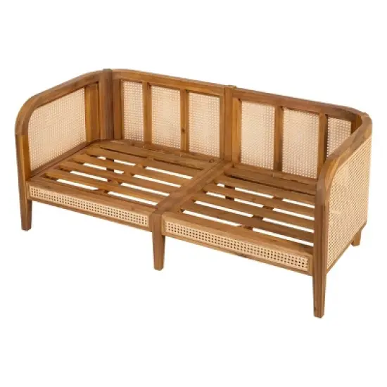 1 Piece Outdoor Wicker Loveseat,All Weather Patio Wicker Chair with Cushion,Solid Acacia Wood Lounge Sofa For Poolside Garden-Coolbibila image {5}