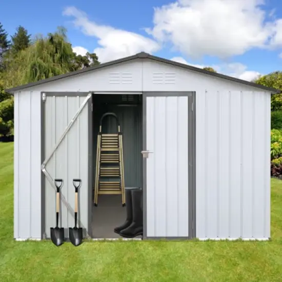 Metal garden sheds 12ftx10ft outdoor storage sheds white+Grey image {3}