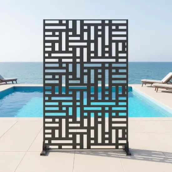 72" H&times;47" W Metal Privacy Screen with Stable Base, Freestanding Decorative Patio Screen for Hanging Plants image {1}