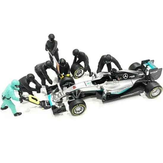 Formula One F1 Pit Crew 7 Figurine Set Team Black for 1/43 Scale Models by American Diorama image {2}