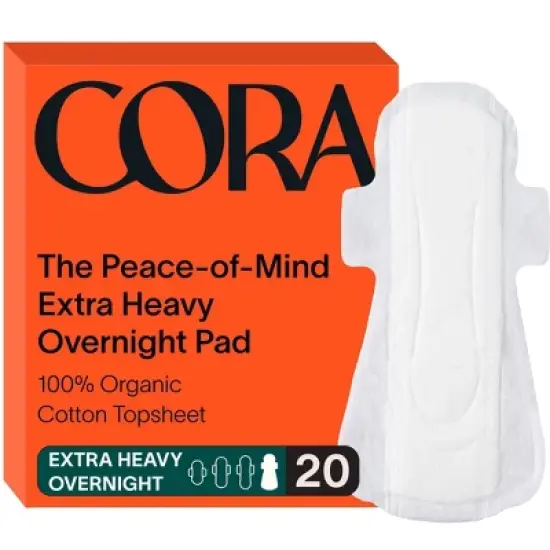 Cora Extra Heavy Overnight Pads with Wings Organic Cotton Topsheet - Ultra Thin - 20ct image {8}
