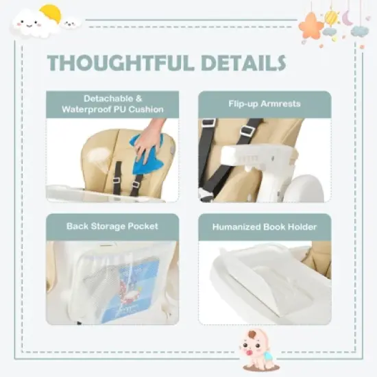Infans Foldable Baby High Chair w/ Double Removable Trays & Book Holder image {3}