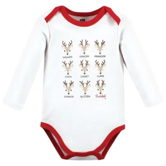 Hudson Baby Unisex Baby Cotton Long-Sleeve Bodysuits, Santa Reindeer image {4}