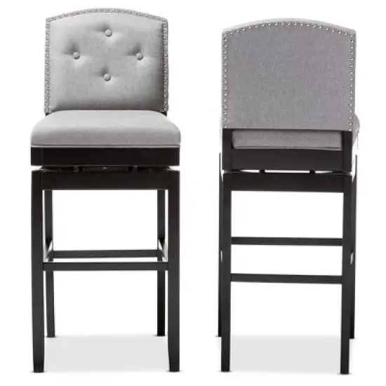 Set of 2 Ginaro Modern and Contemporary Fabric Button Tufted Upholstered Swivel Barstools - Gray - Baxton Studio image {1}