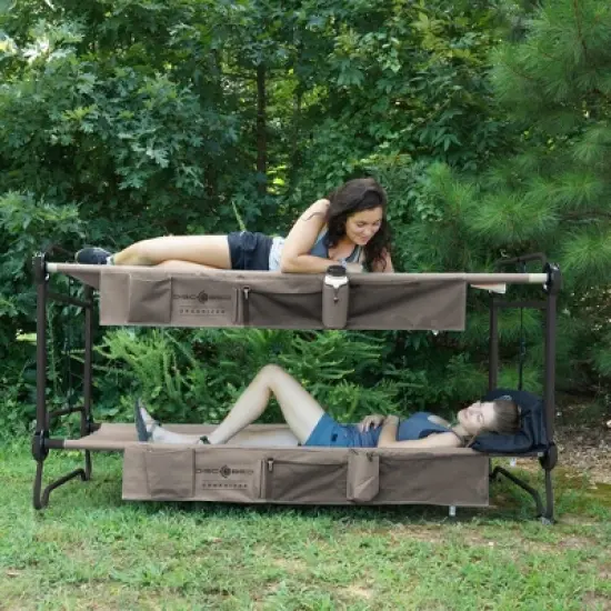 Disc-O-Bed X Large Cam-O-Bunk 2 Person Bench Bunked Double Bunk Bed Cot with 2 Side Organizer and Carrying Bags for Camping Trips, Tan image {4}
