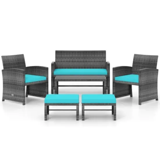 Tangkula Set Of 6 Patio Furniture Outdoor Sectional Conversation PE Rattan Sofa Set image {8}