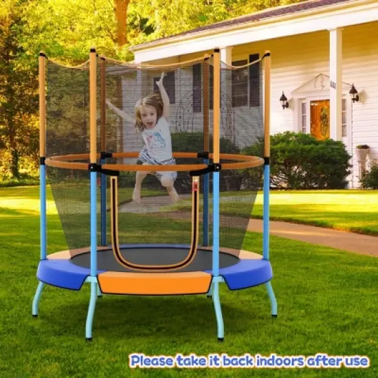 Costway 48" Toddler Trampoline for Kids with Safety Enclosure Net Heavy-duty Frame Orange/Yellow image {3}