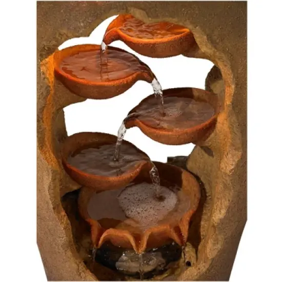 John Timberland Cascade Rustic Asian Planter Urn Outdoor Floor Water Fountain with LED Light 33" for Yard Garden Patio Home Deck Porch Exterior House image {2}