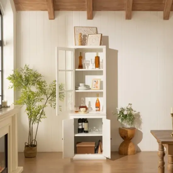 NicBex Modern Freestanding Tall Pantry Cabinet with Glass Door & Lattice Window,Storage Display Cabinets for Hallways,Living Room,Kitchen image {1}