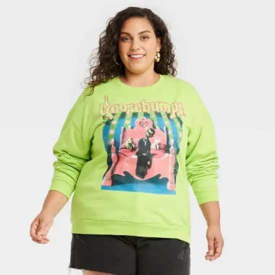 Women's Halloween Goosebumps Graphic Sweatshirt - Lime Green image {4}