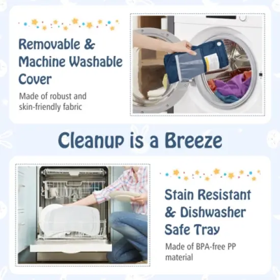 Safstar Baby Travel Booster Seat, Portable Folding Toddler Floor Dining Chair with Removable Swivel Double Tray, 3-Point Safety Belt, Carry Bag image {7}