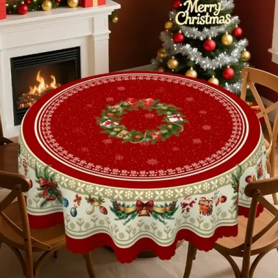 LOVEVOOK 60x86 Inch Rectangle Christmas Tablecloth, Winter Snowman Trees Red Washable Table Cover for Party Picnic Dinner Holiday Decor image {13}