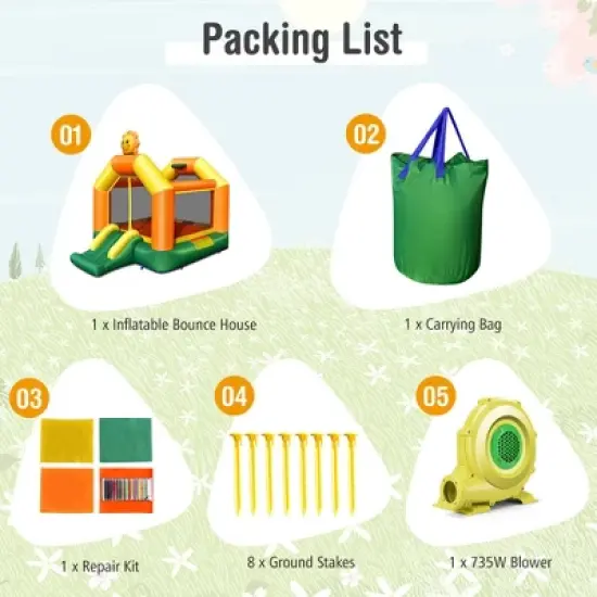 Costway Inflatable Bounce Castle Jumping House Kids Playhouse w/ Slide & 735W Blower image {9}