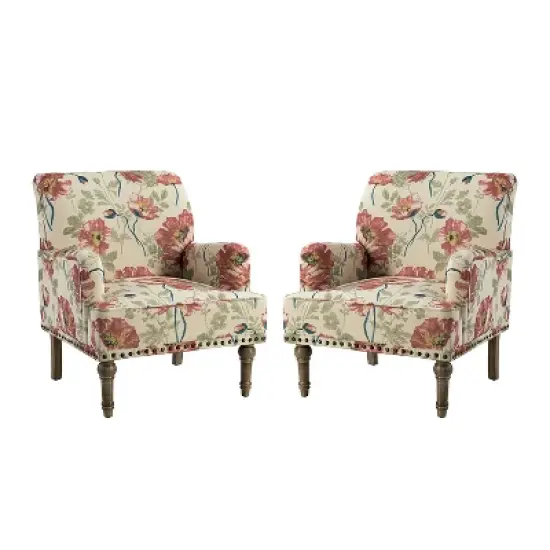 Set of 2 Reggio  Traditional  Wooden Upholstered  Armchair with Floral Patterns and  Nailhead Trim | ARTFUL LIVING DESIGN image {10}
