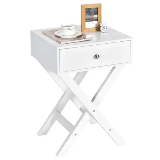 Costway Side Nightstand with Drawer x Shaped Structure Accent Sofa End Table White\Black image {10}