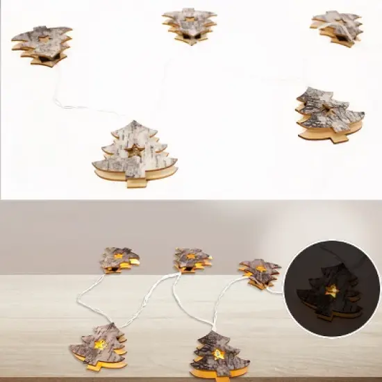 Perfect Holiday 10 LED Battery Operated String Light with Wooden Christmas Tree - Warm White image {4}