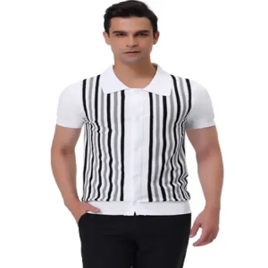 Lars Amadeus Men's Button Down Short Sleeve Vintage Golf Knit Polo Shirts image {7}