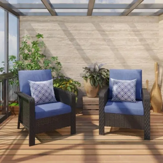 SUGOLD Hand Woven Wicker Patio Conversation Set with Blue Cushions image {2}