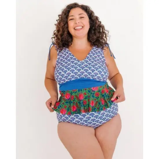 Lime Ricki Women's Block Floral Peplum image {2}