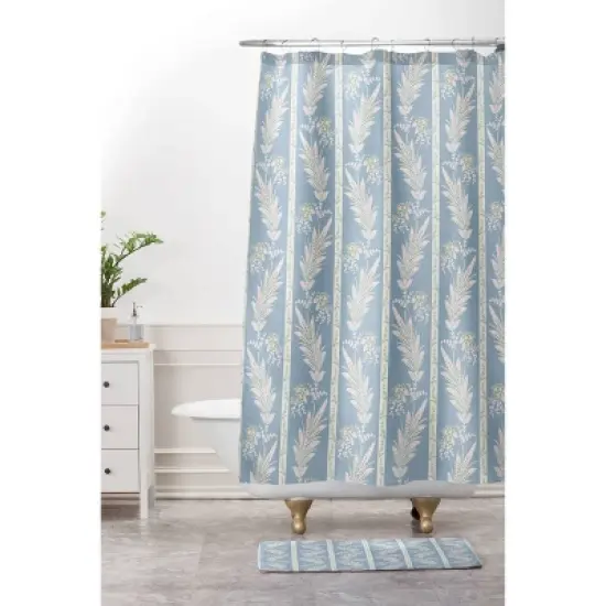 Deny Designs Schatzi Brown Celine Emma Leaf Vine Blue Shower Curtain image {2}