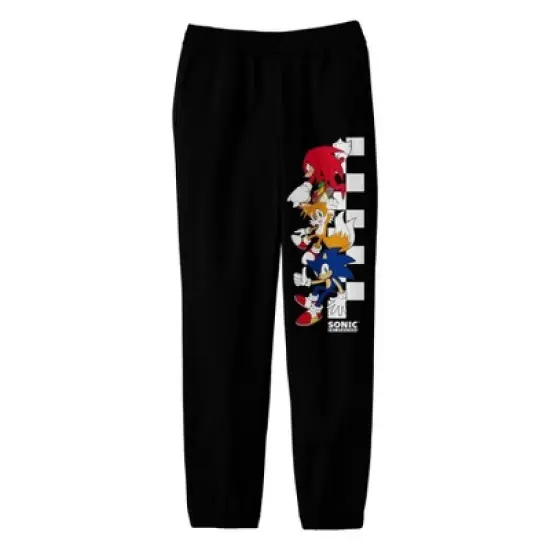 Sonic The Hedgehog Sonic Tails Knuckles Checkered Flag Boy's Black Sweatpants image {3}