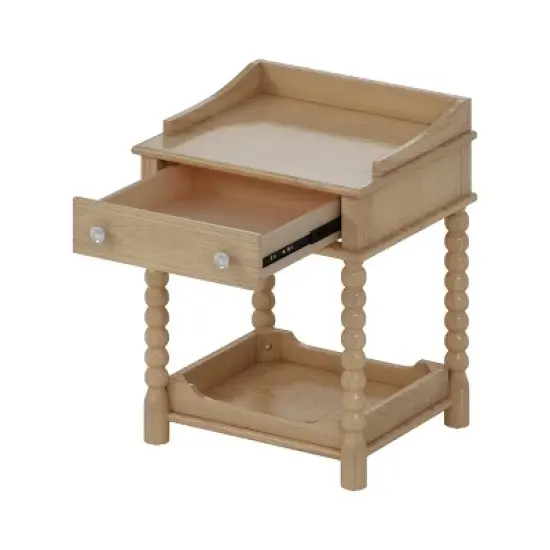 Classic Bedside Nightstand, Wooden Nightstand with Turned Legs and Metal Handle, Night stand with Drawer and Open Shelf Storage-Baofuwish image {5}